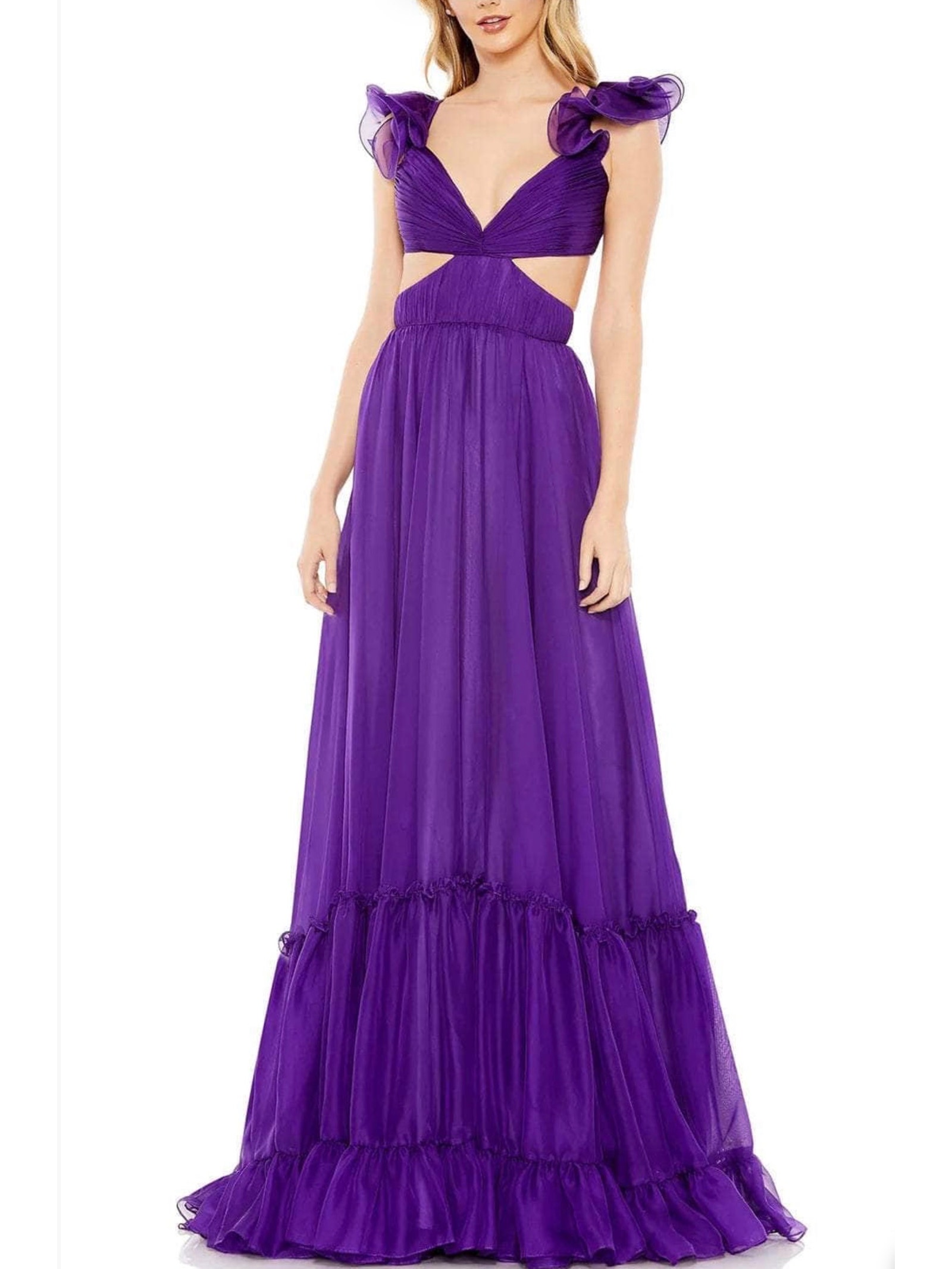 Mac Duggal 70254 Purple Evening Gown Chiffon Backless Long A-Line Dress Size 12